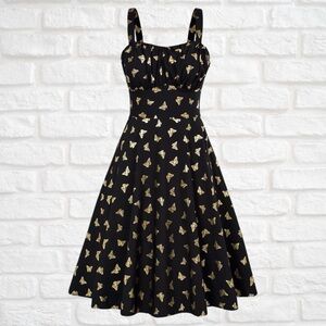 Black and Cream A-Line Midi Dress for Wedding Guest